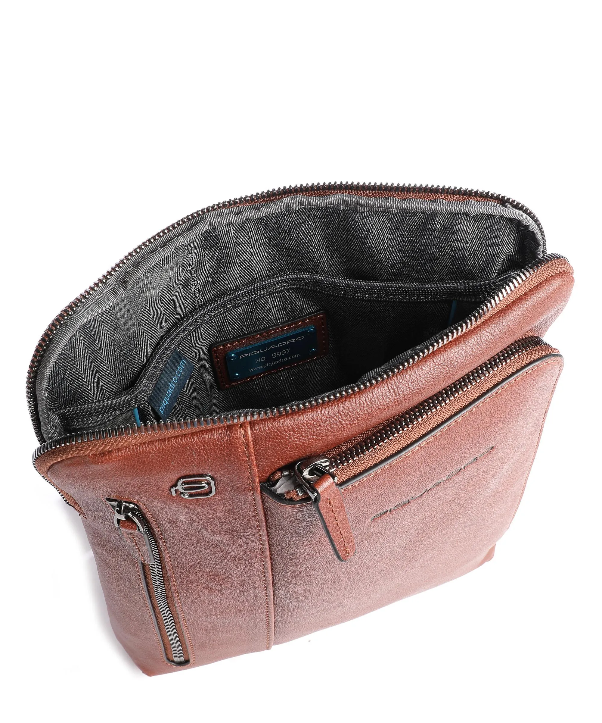  Piquadro Black Square Borsa a tracolla pelle granulata tabacco  