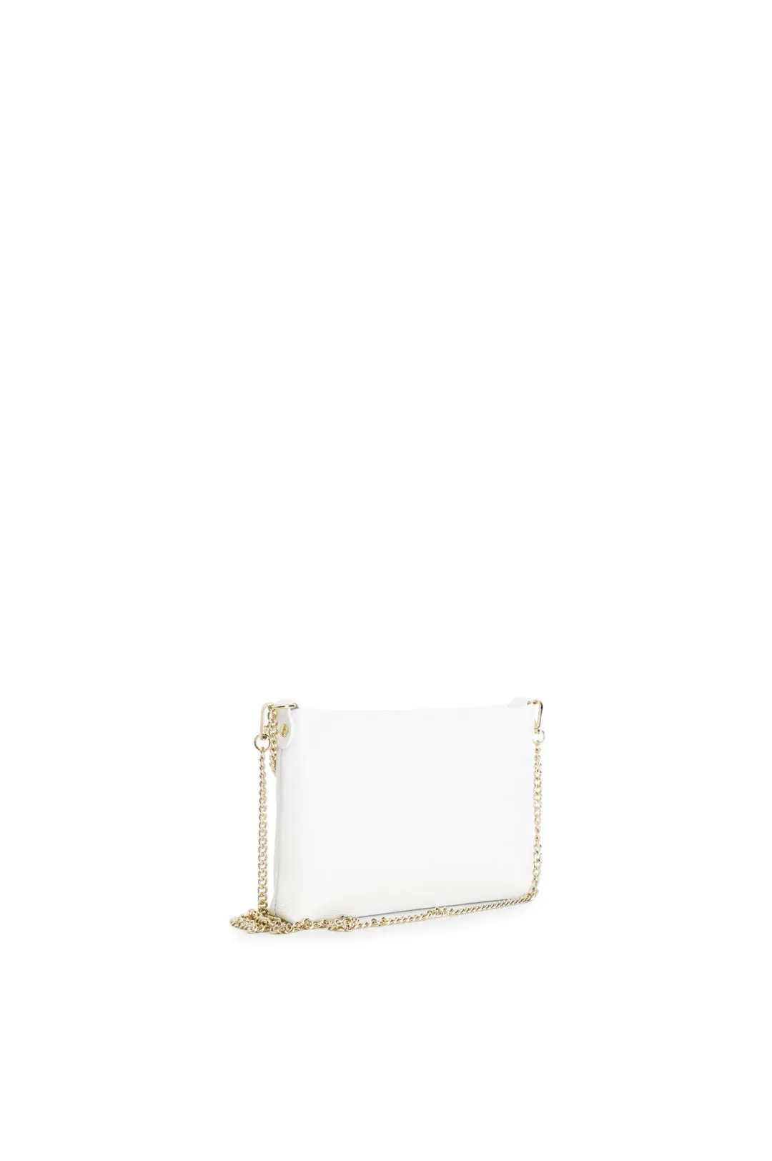 pochette in pelle martellata con tracolle in catena bianco