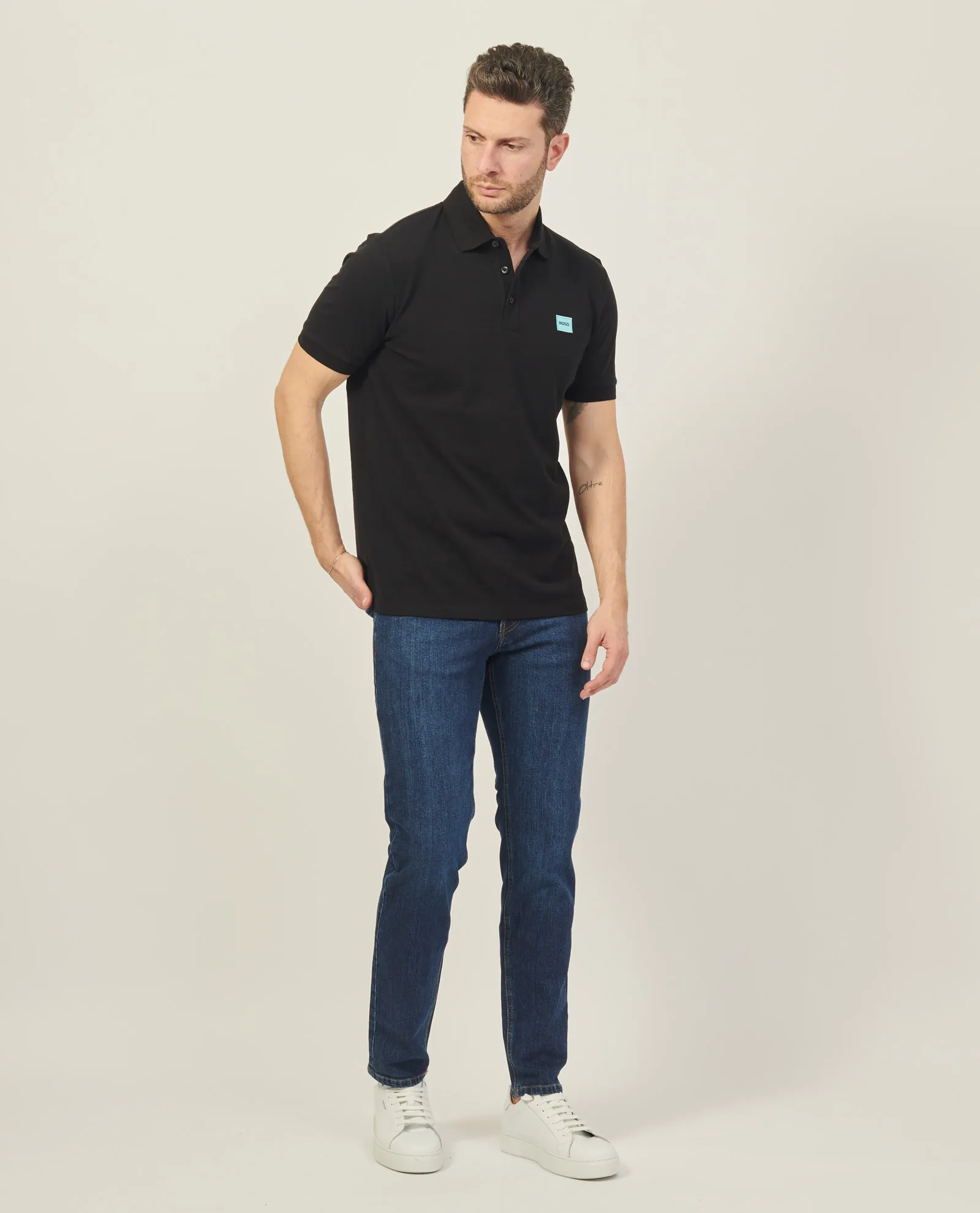 Polo Hugo slim fit in piquè di cotone con logo