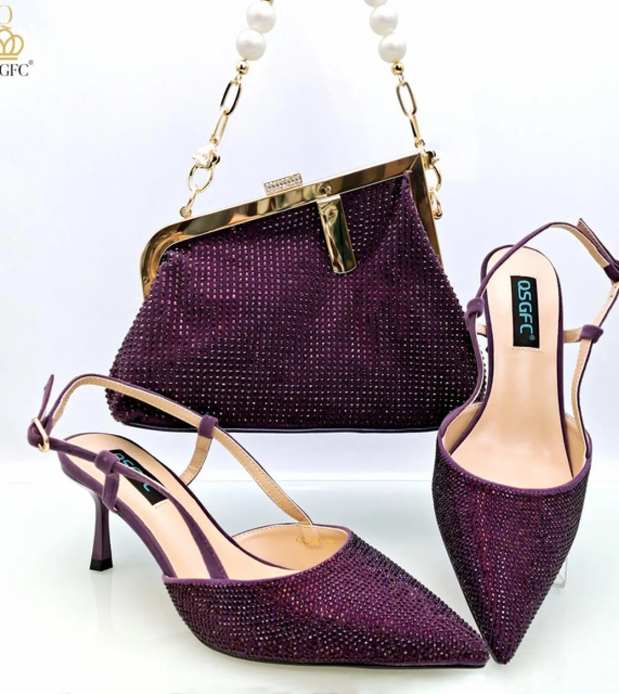 Qsgfc 2023 Design italiano Argento Borsa moda di grande capacità Nigeria Borsa a tracolla da donna e cinturino Tacchi alti Commu