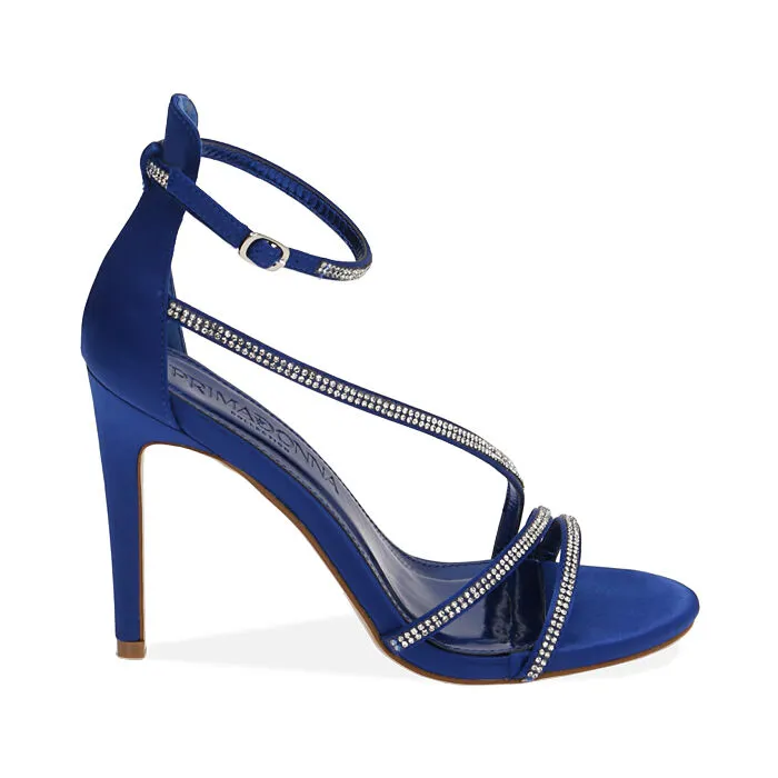 Sandali blu in raso, tacco 10 cm