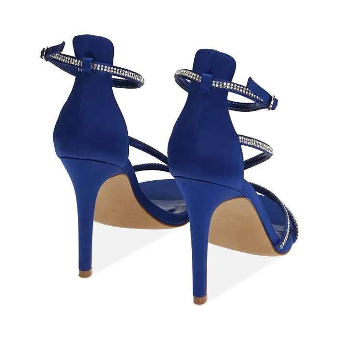 Sandali blu in raso, tacco 10 cm