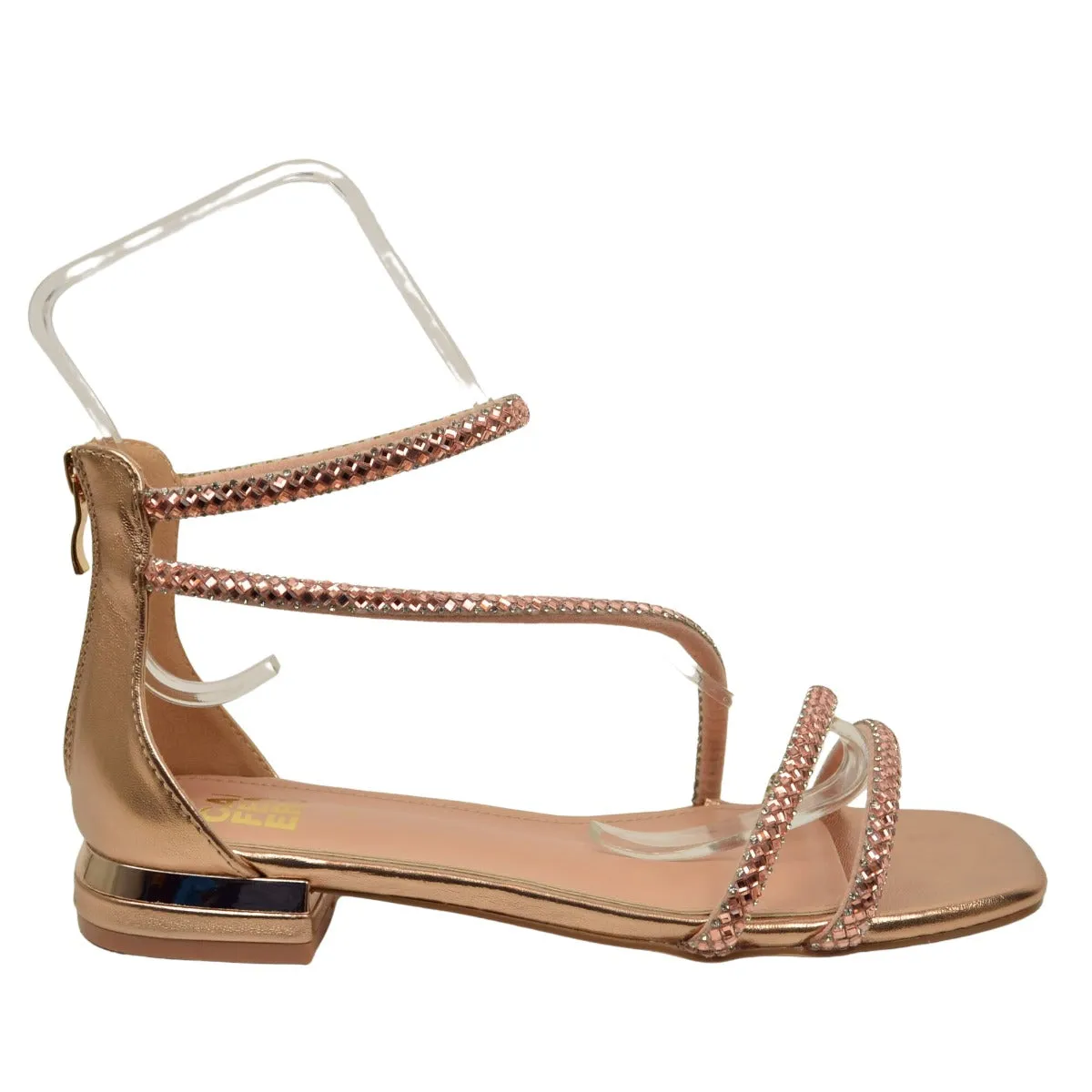 Sandali Donna Laminati color Cipria con Strass