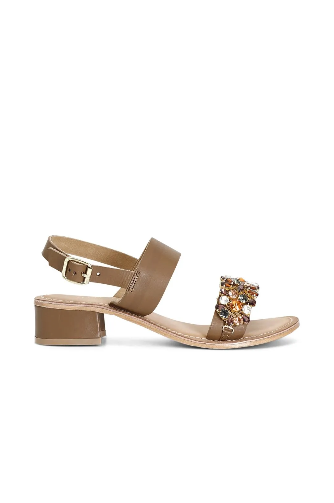 sandali due fasce in pelle con strass cuoio