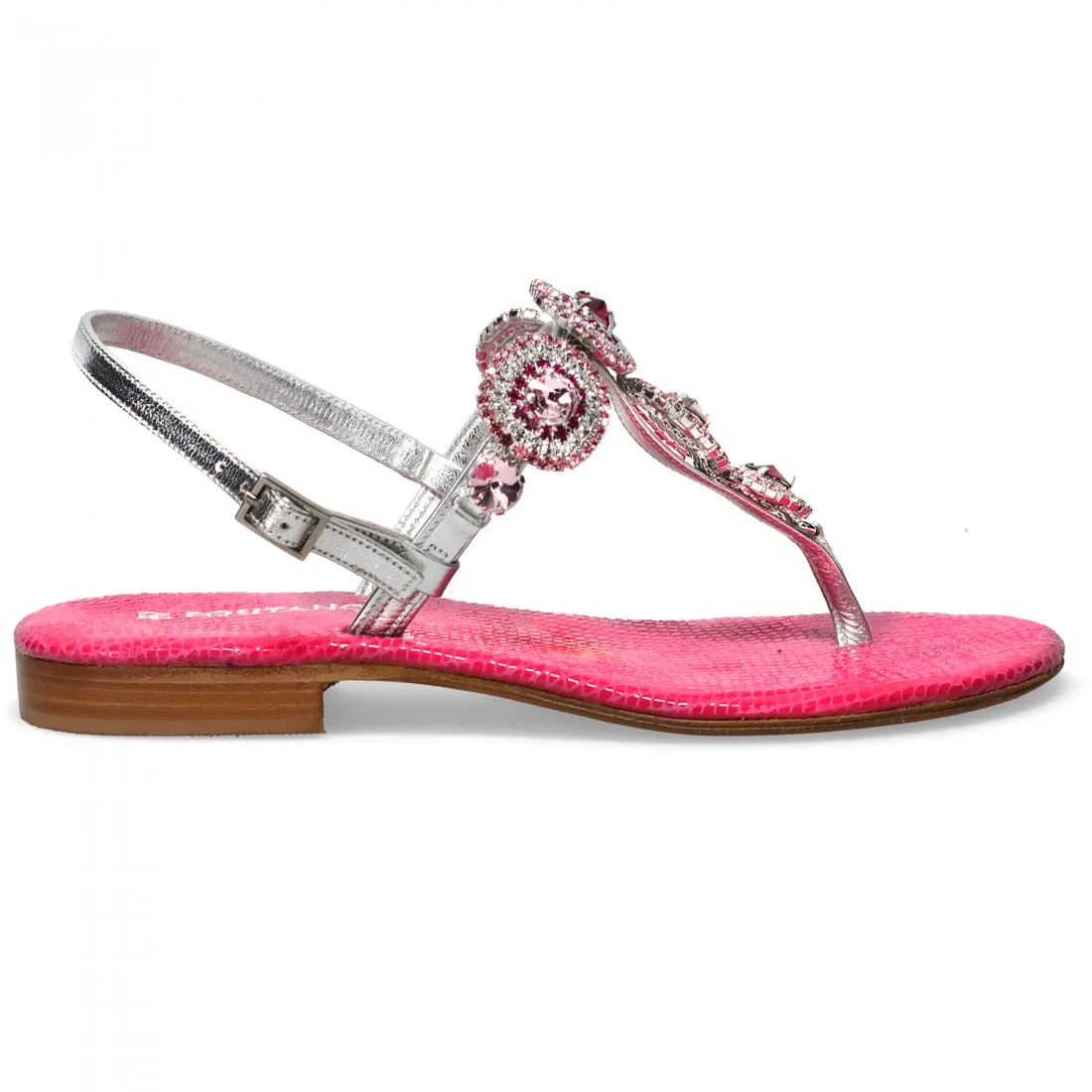 Sandali gioiello infradito Positano argento e rosa con strass