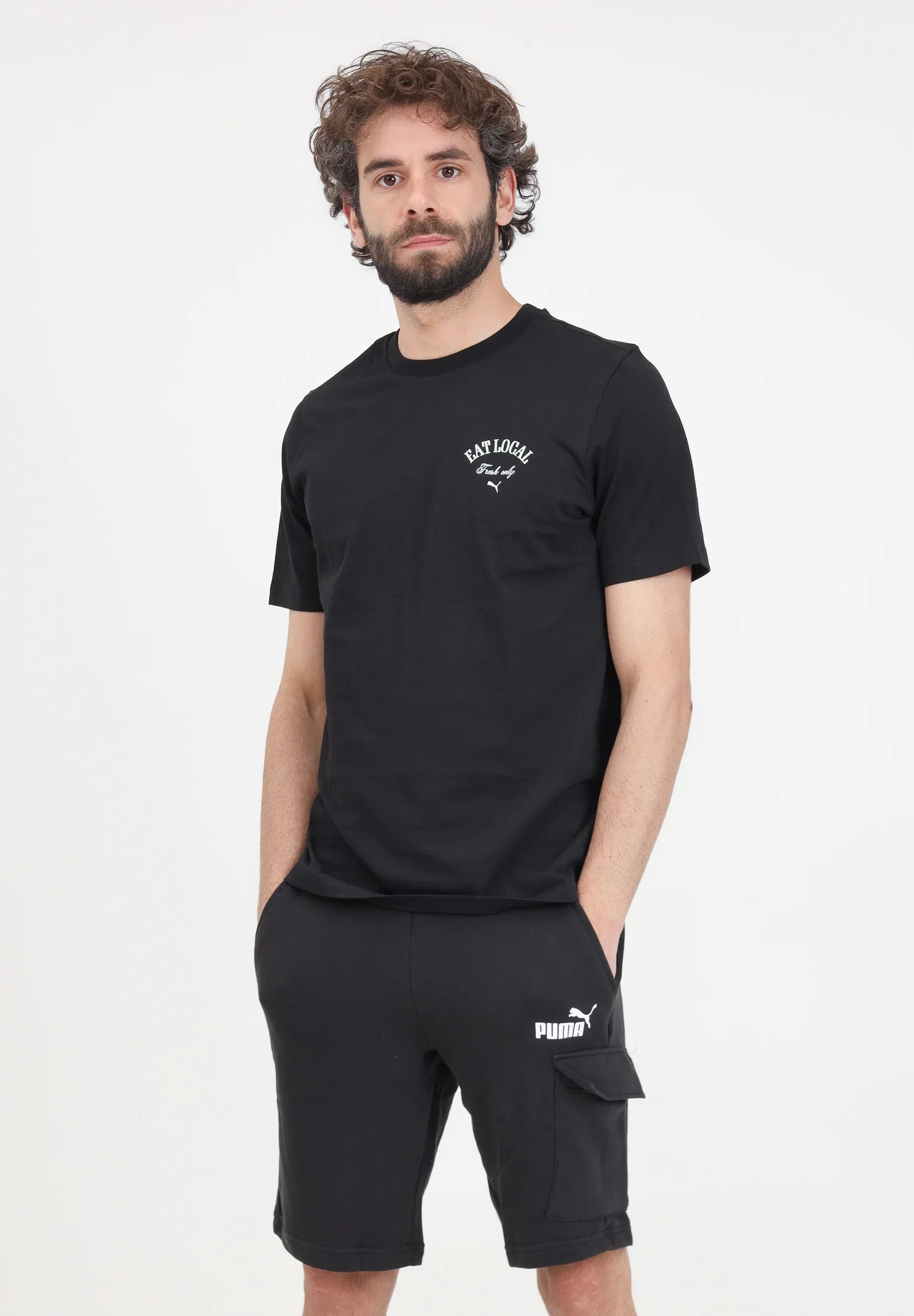 Shorts da uomo neri con stampa logo ESS Cargo
