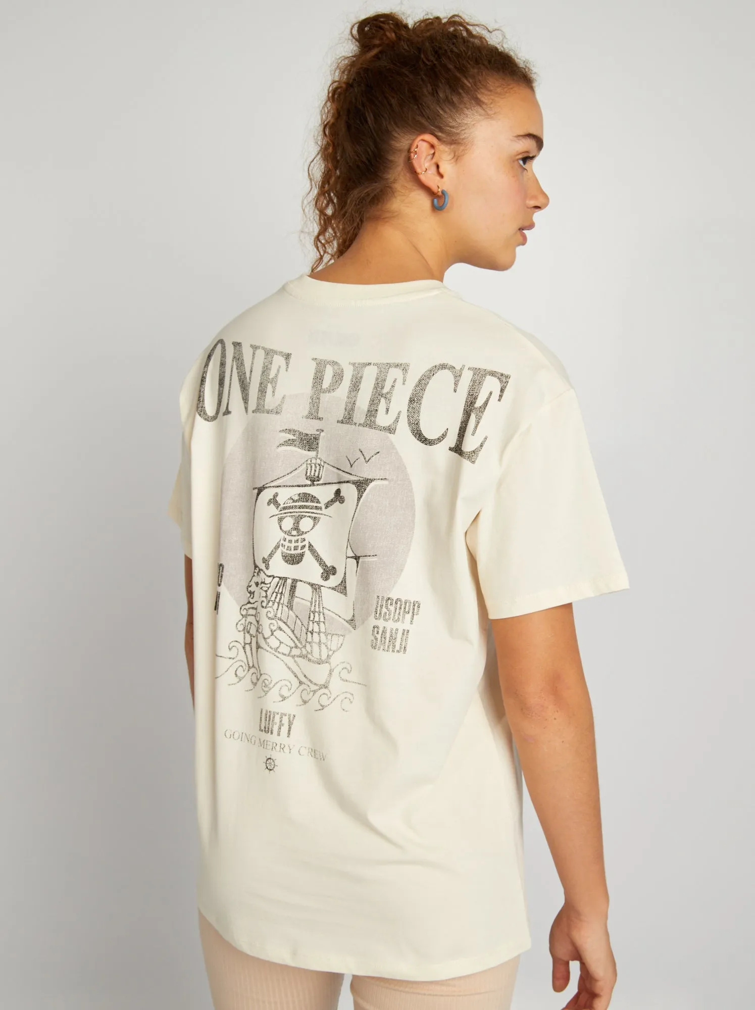 T-shirt larga con stampa delavé 'One Piece' - BIANCO