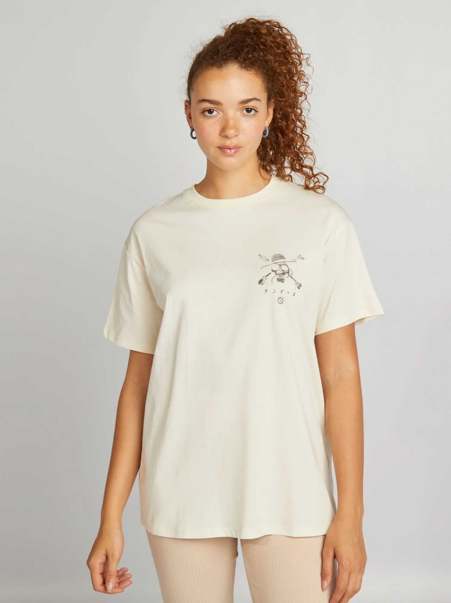 T-shirt larga con stampa delavé 'One Piece' - BIANCO