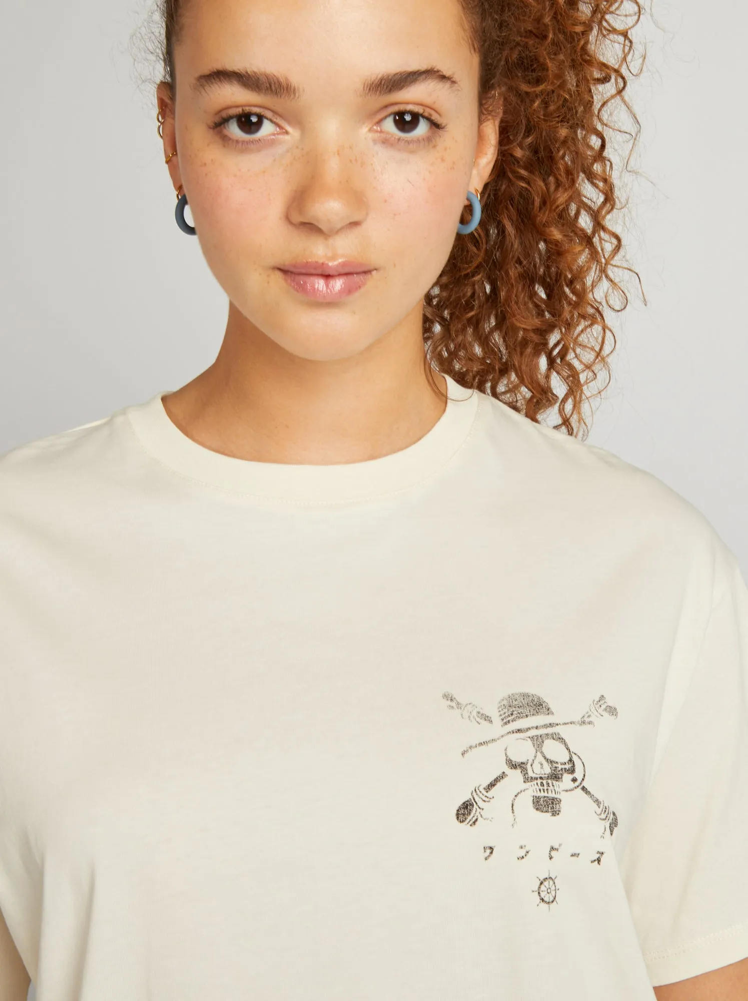 T-shirt larga con stampa delavé 'One Piece' - BIANCO