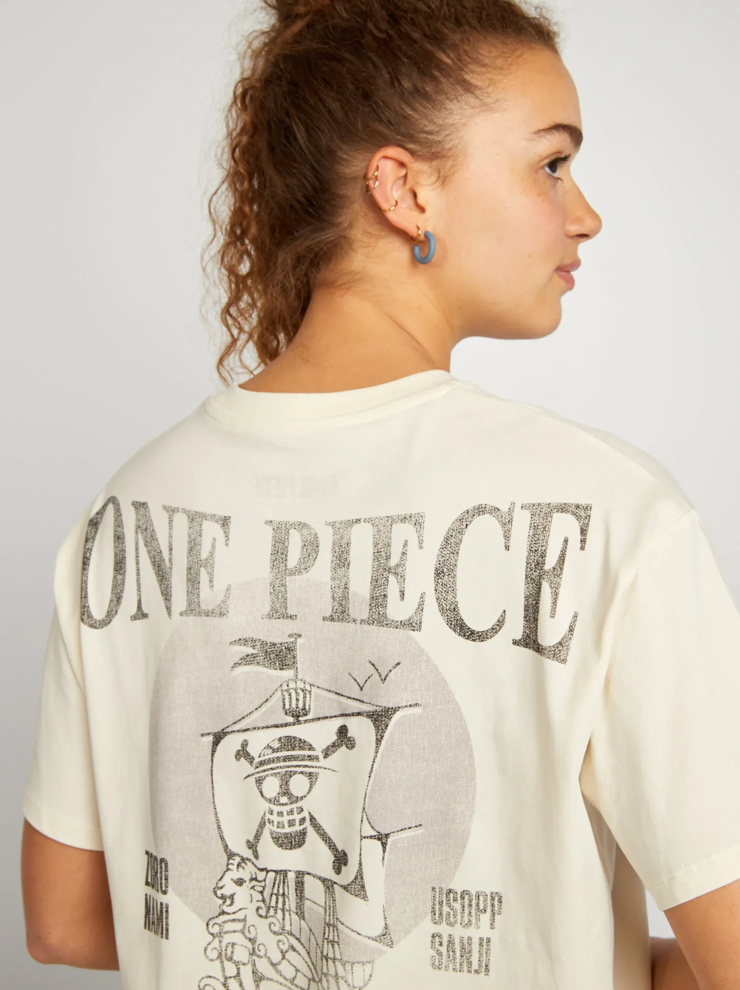 T-shirt larga con stampa delavé 'One Piece' - BIANCO