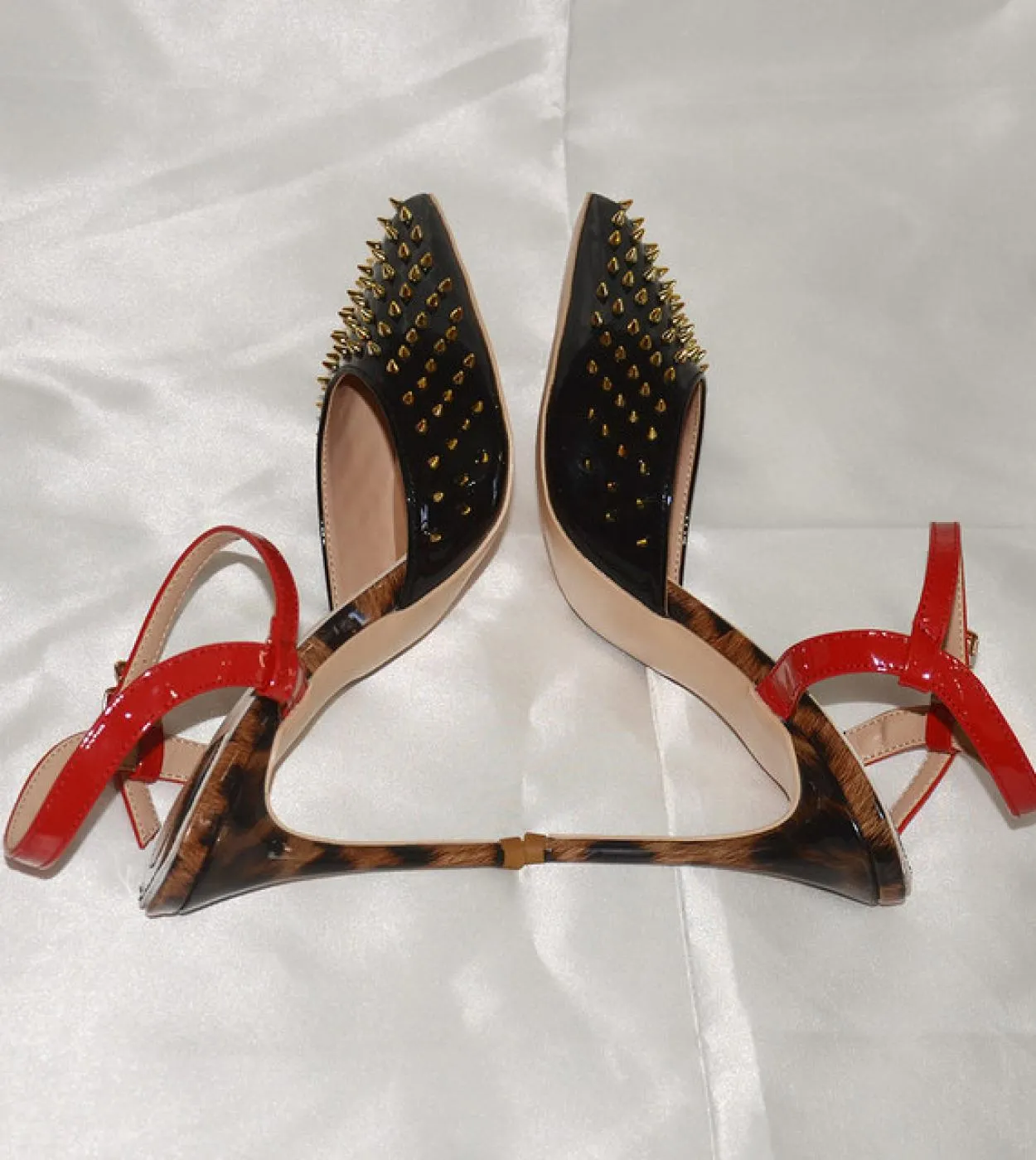 Tikicup Summer Women Leopard Patent Slingbacks Sandali Punta a punta Décolleté con tacco alto Décolleté con punte da sposa da do