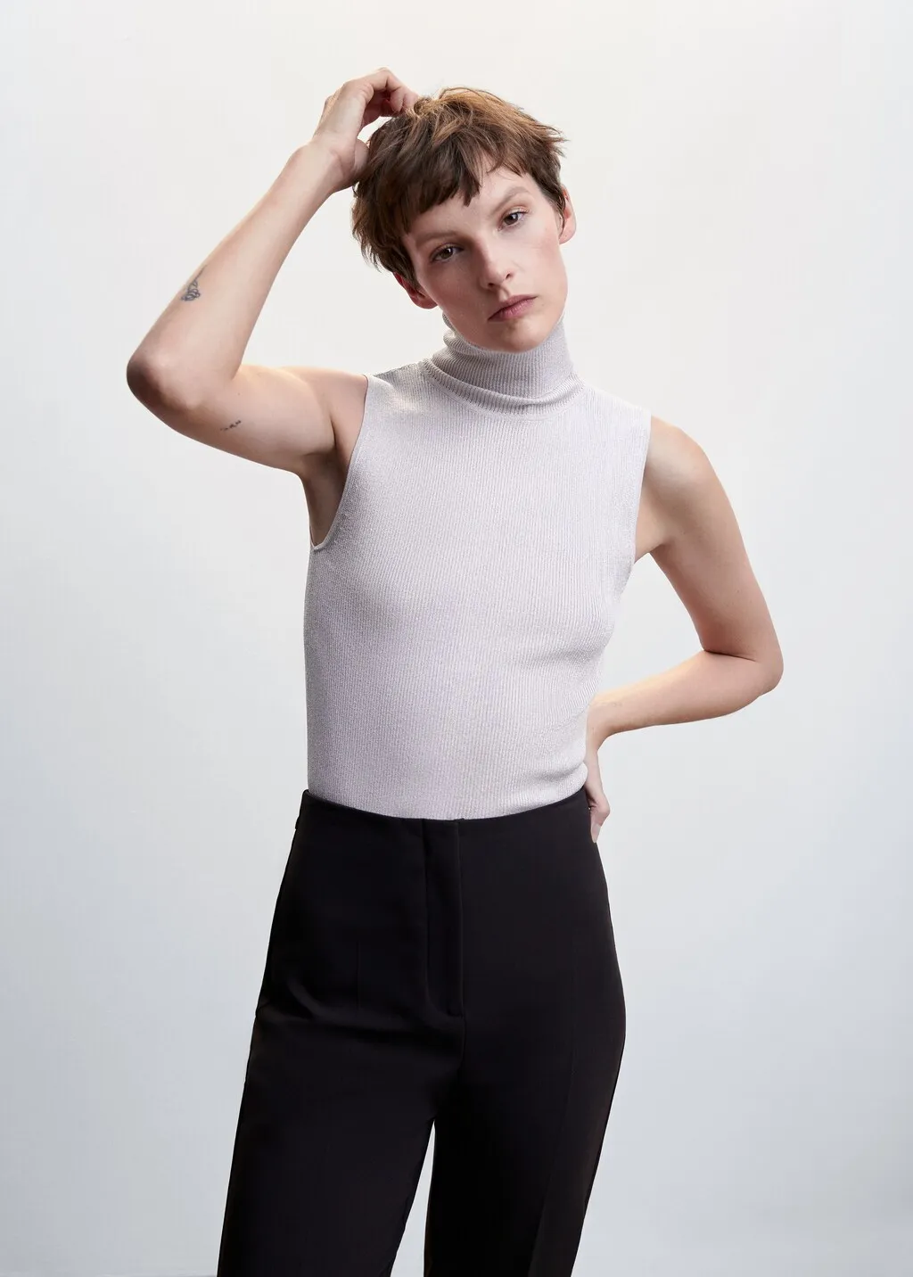 Top maglia collo con risvolto