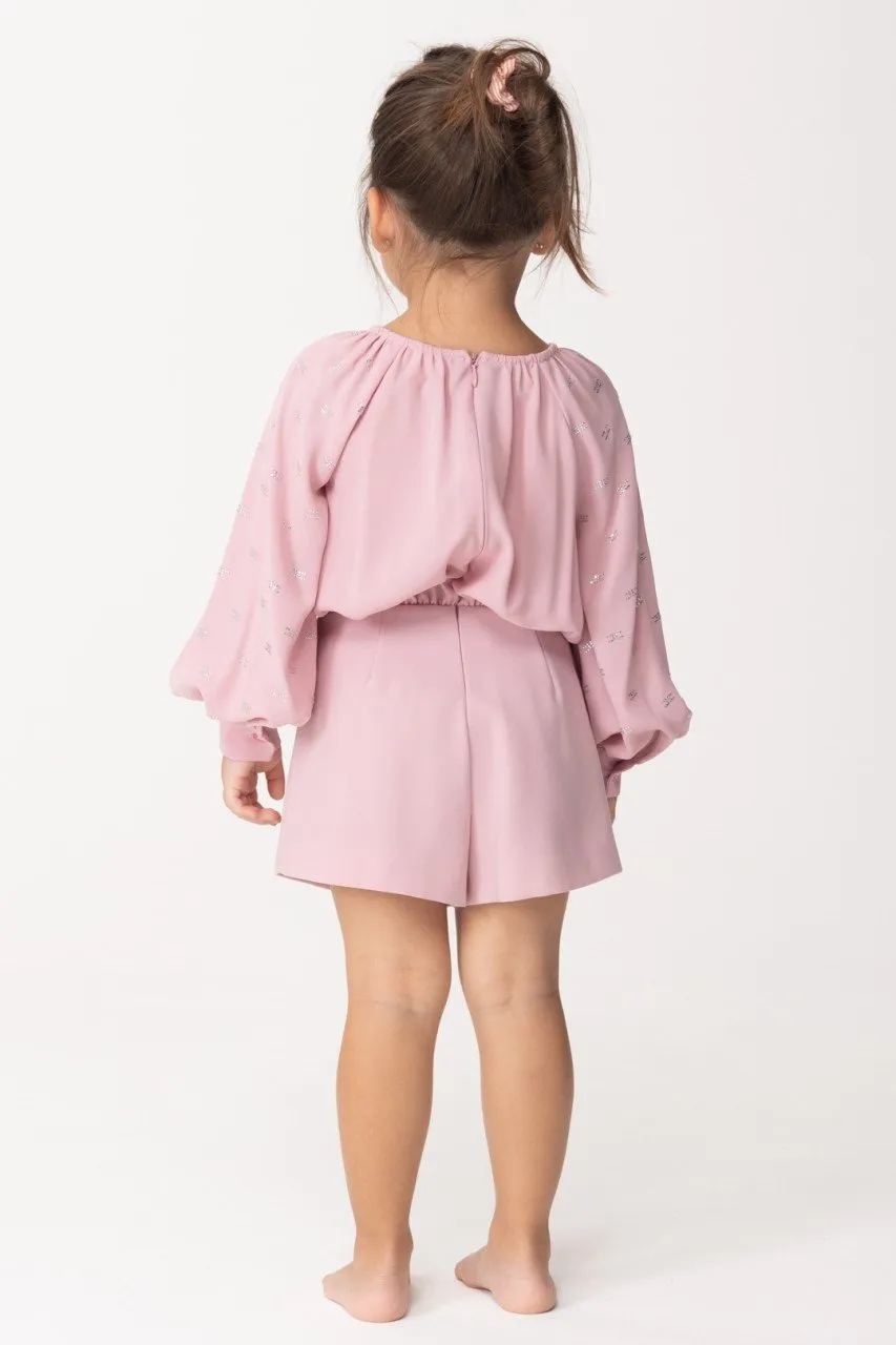Tuta corta con ricamo in strass SOFT BERRY