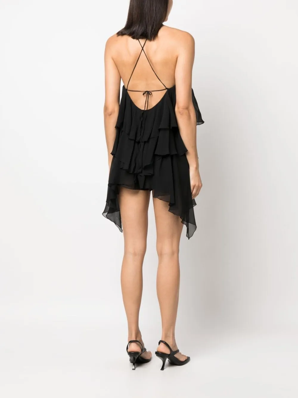 Tuta corta con ruches in nero - donna