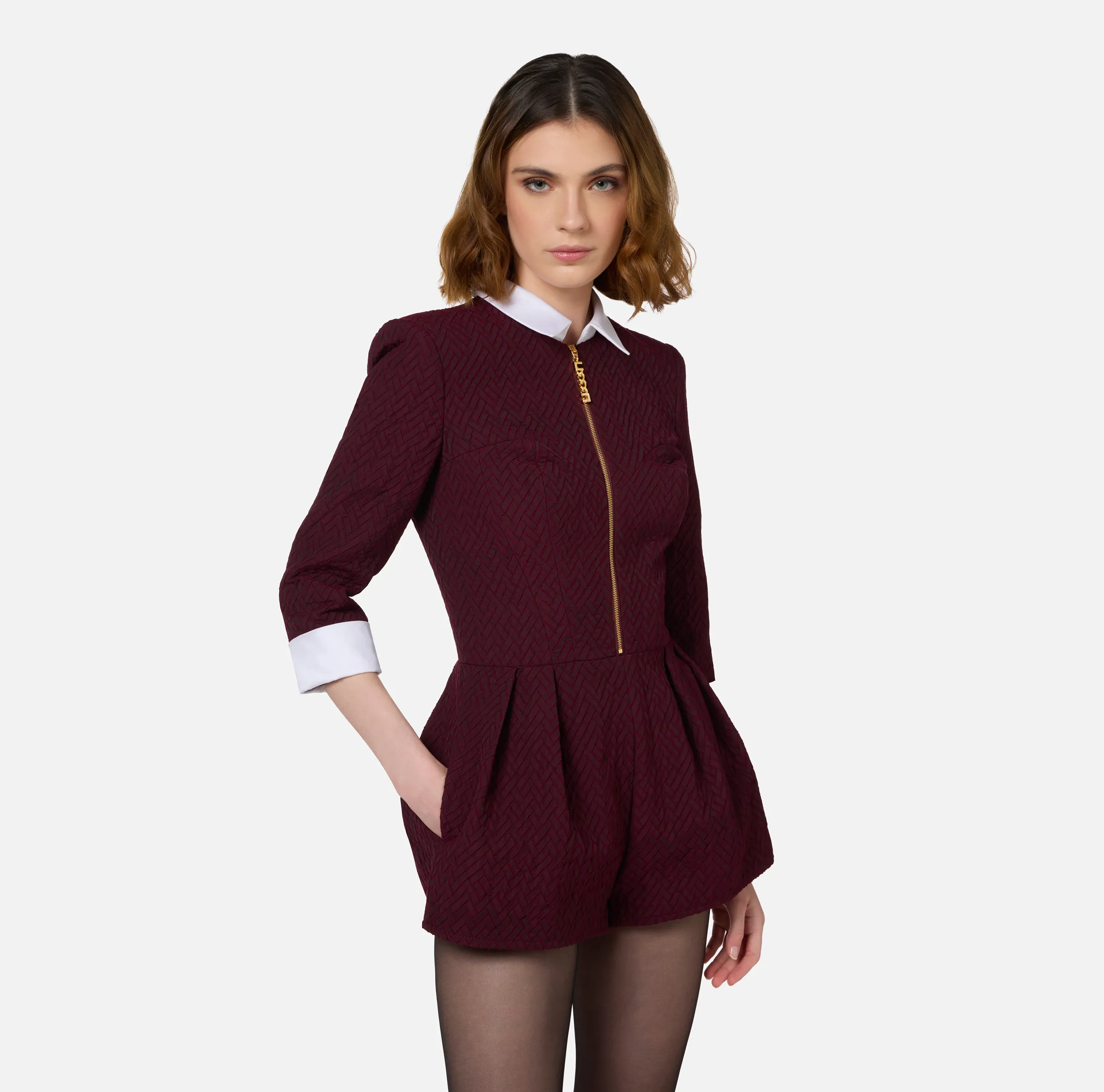 Tuta corta in tweed resca con zip