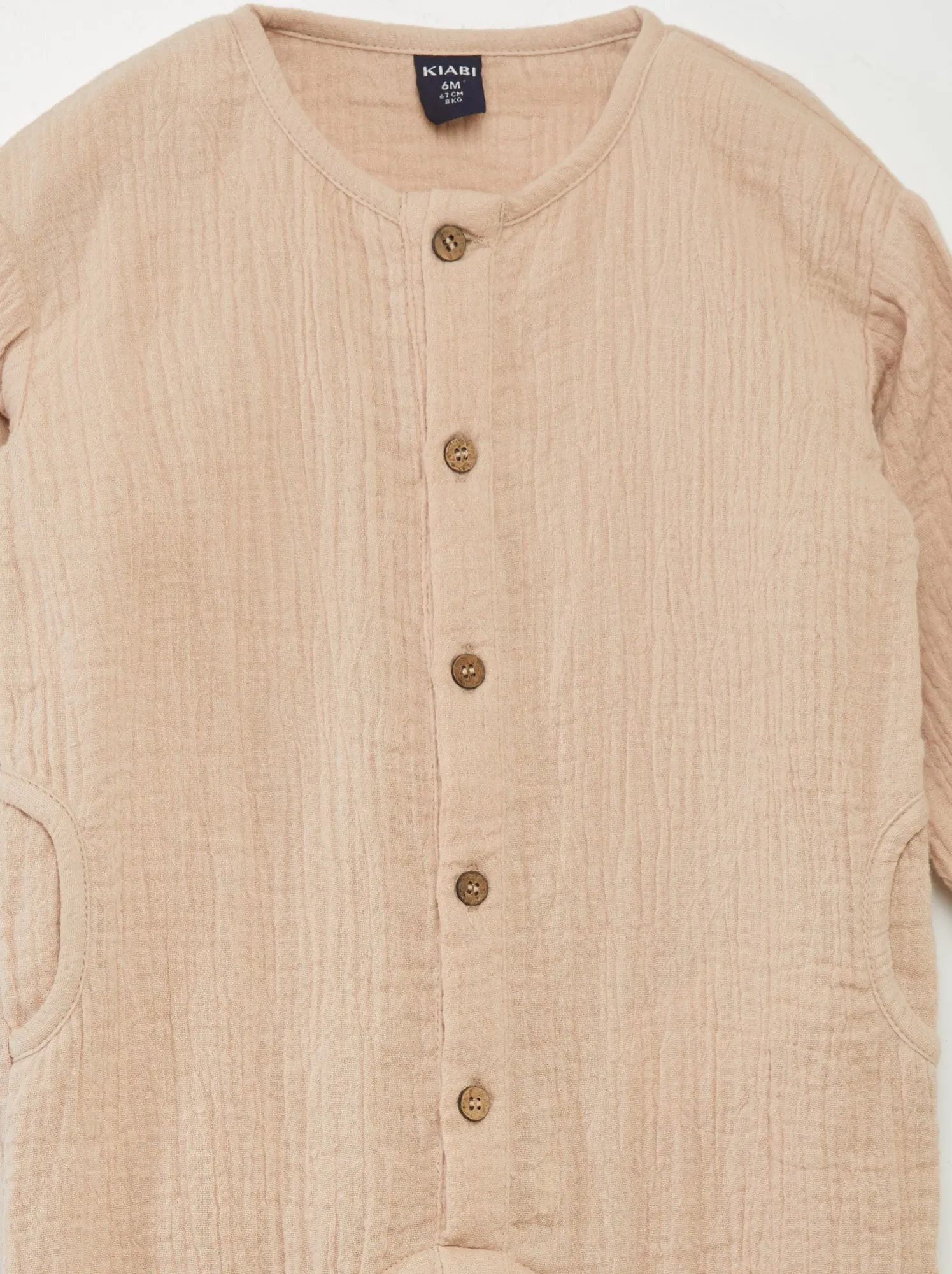 Tuta lunga in garza di cotone - BEIGE