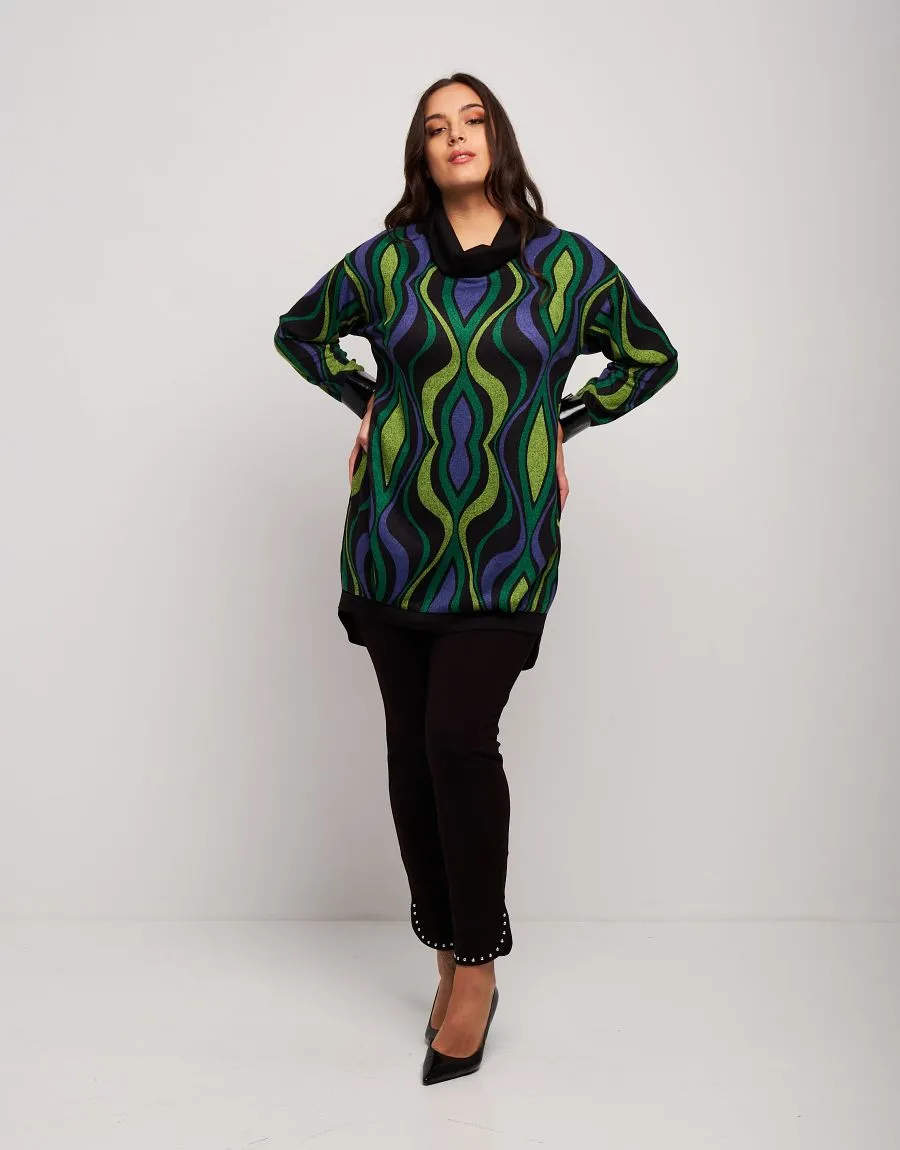 Vestito con collo alto in jacquard fantasia