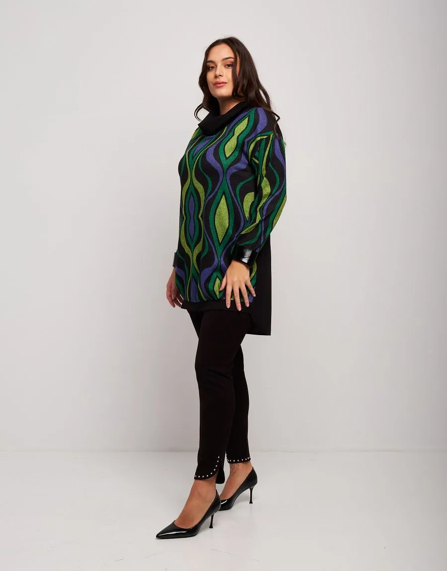 Vestito con collo alto in jacquard fantasia