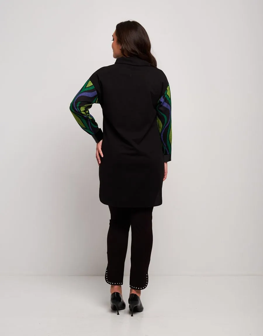 Vestito con collo alto in jacquard fantasia