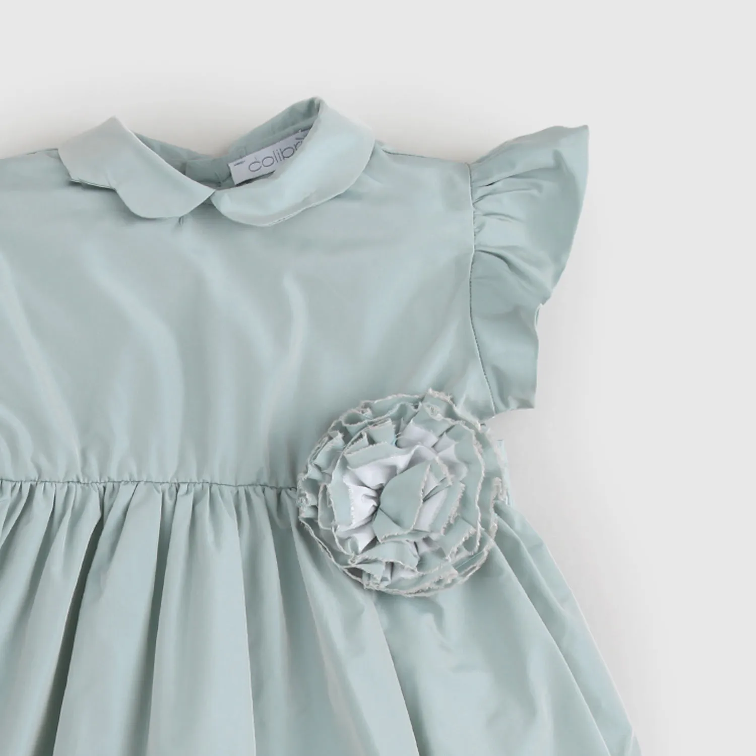 Vestito Verde In Cotone Taftà Per Bambine