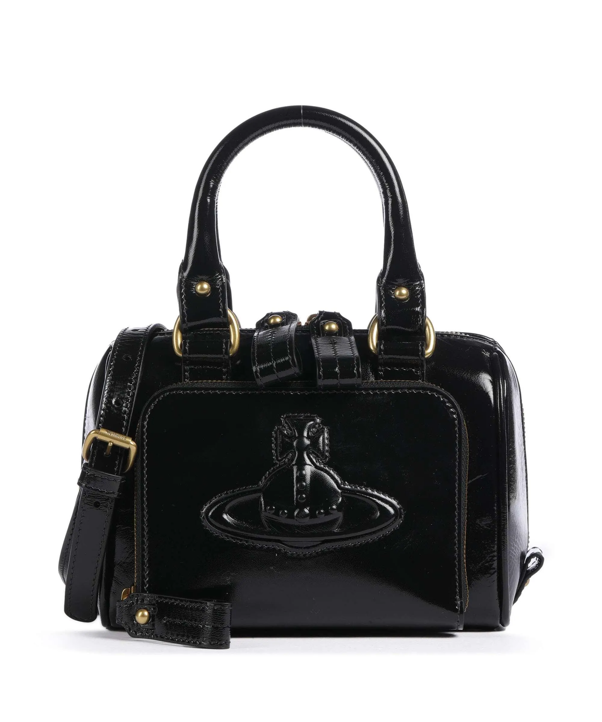  Vivienne Westwood Chelsea Shiny Small Borsa a tracolla pelle di pecora nero  