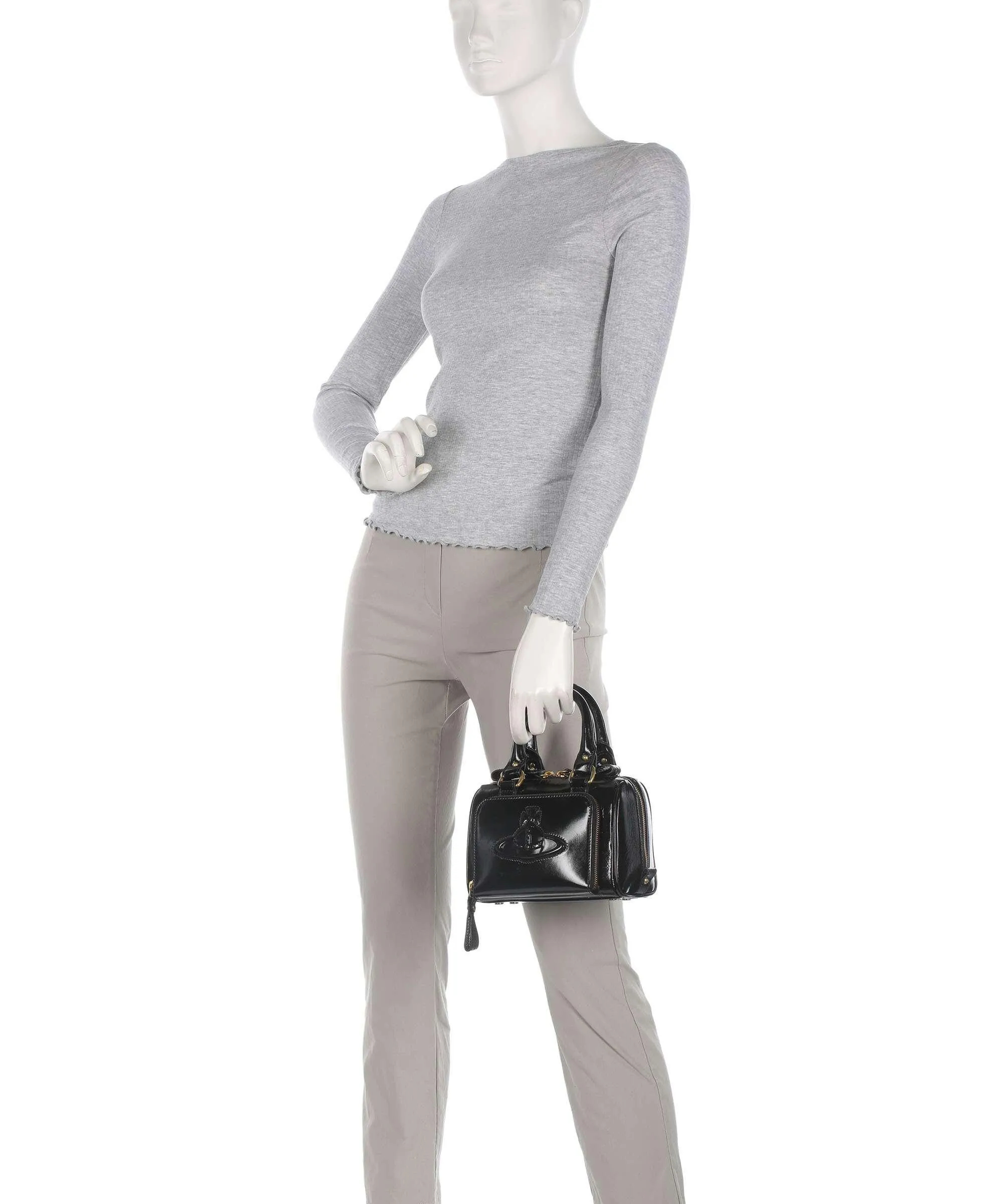  Vivienne Westwood Chelsea Shiny Small Borsa a tracolla pelle di pecora nero  