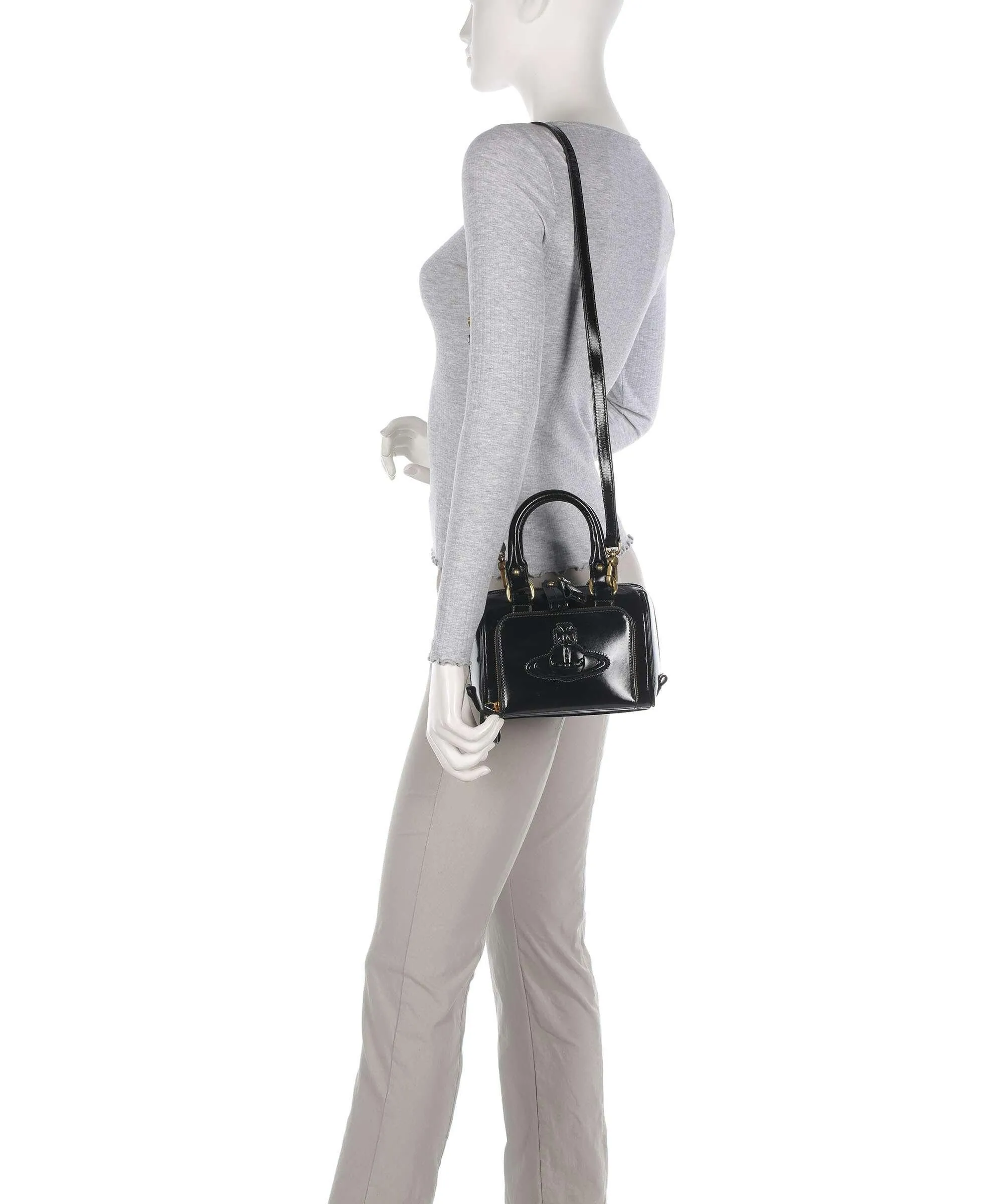  Vivienne Westwood Chelsea Shiny Small Borsa a tracolla pelle di pecora nero  