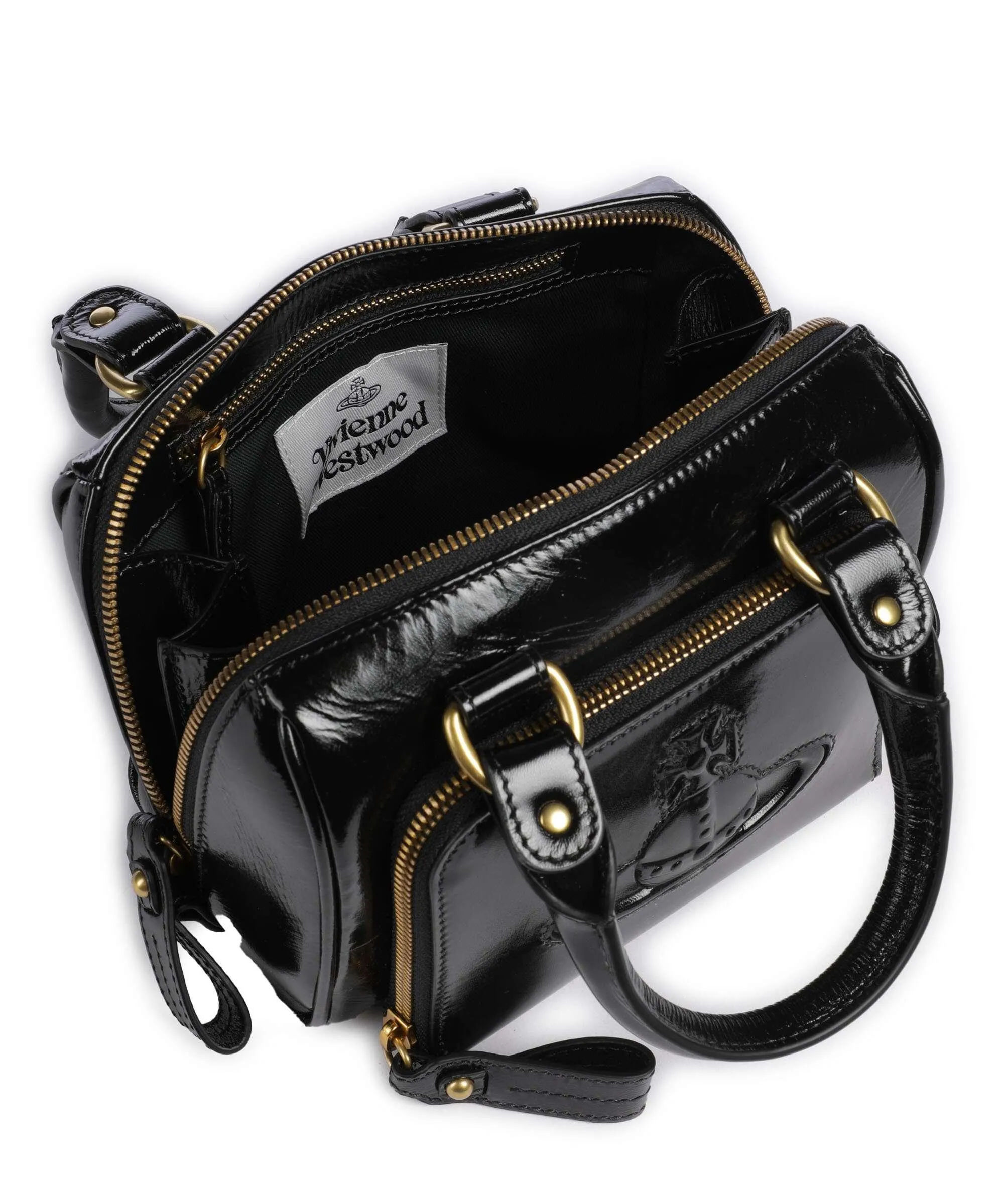  Vivienne Westwood Chelsea Shiny Small Borsa a tracolla pelle di pecora nero  