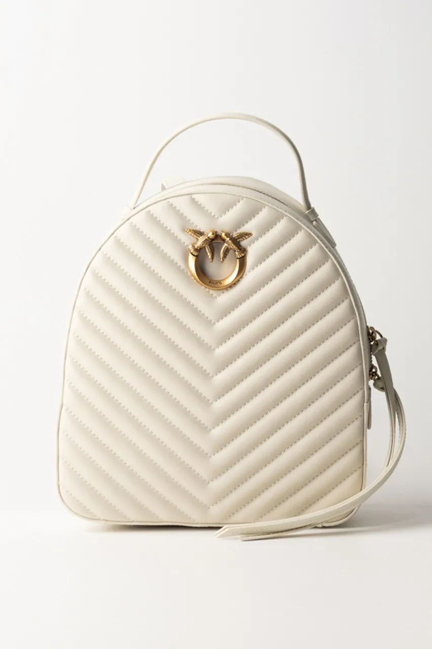 Zaino Love click trapuntato chevron BIANCO SETA-ANTIQUE GOLD