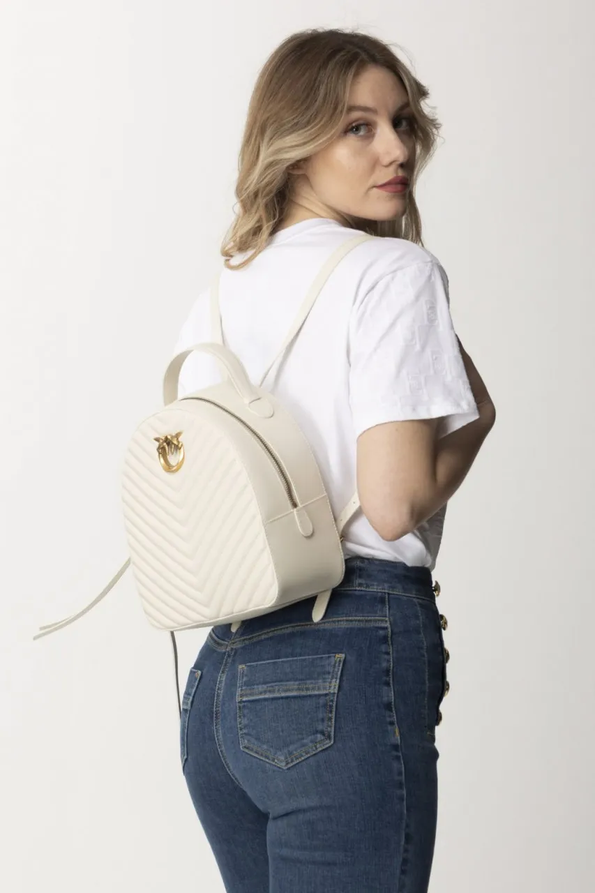 Zaino Love click trapuntato chevron BIANCO SETA-ANTIQUE GOLD