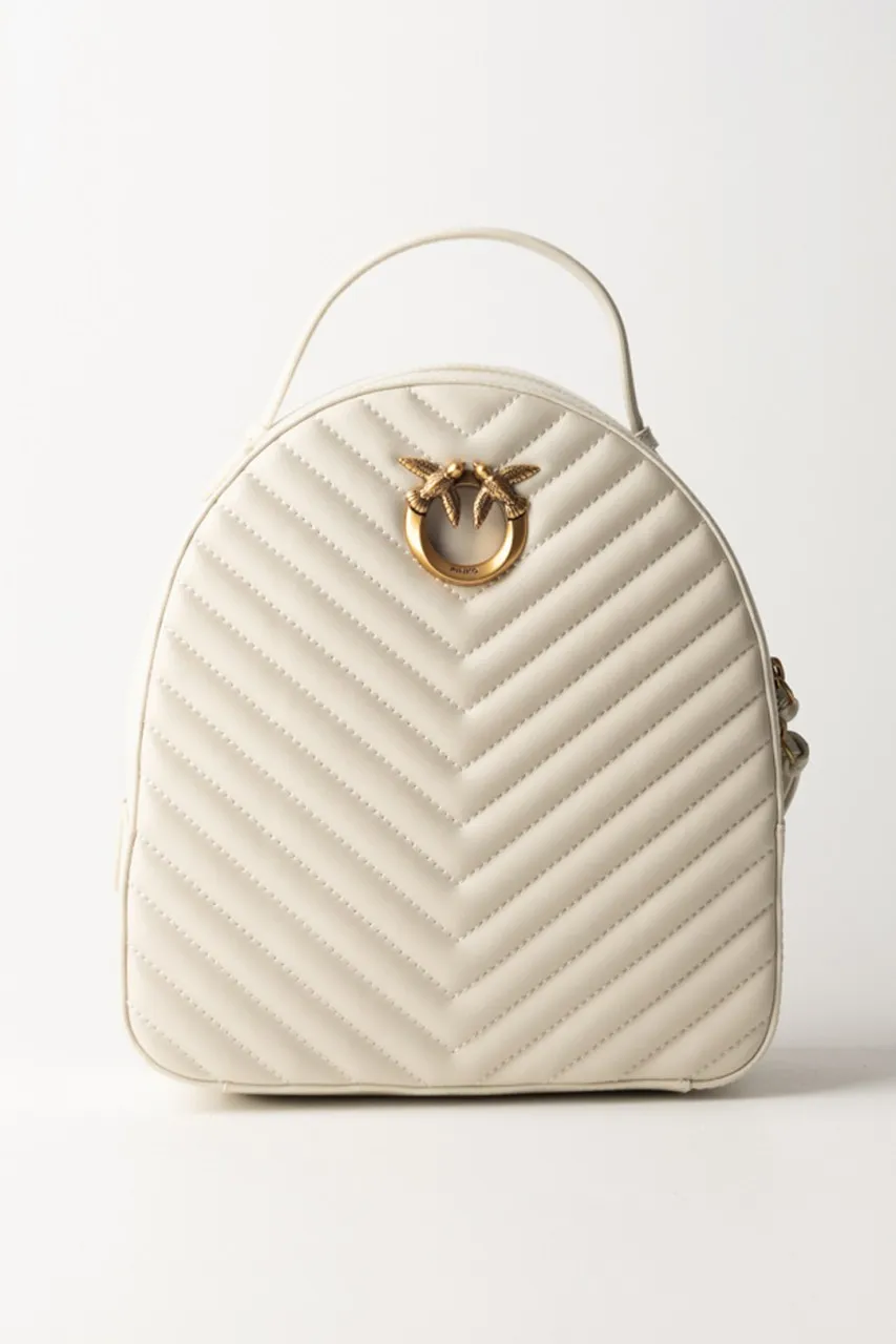 Zaino Love click trapuntato chevron BIANCO SETA-ANTIQUE GOLD