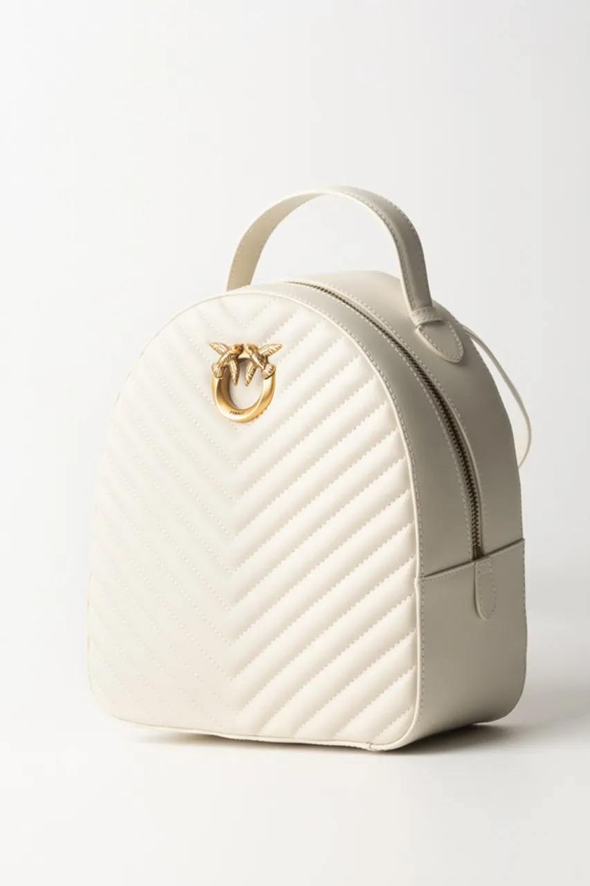 Zaino Love click trapuntato chevron BIANCO SETA-ANTIQUE GOLD