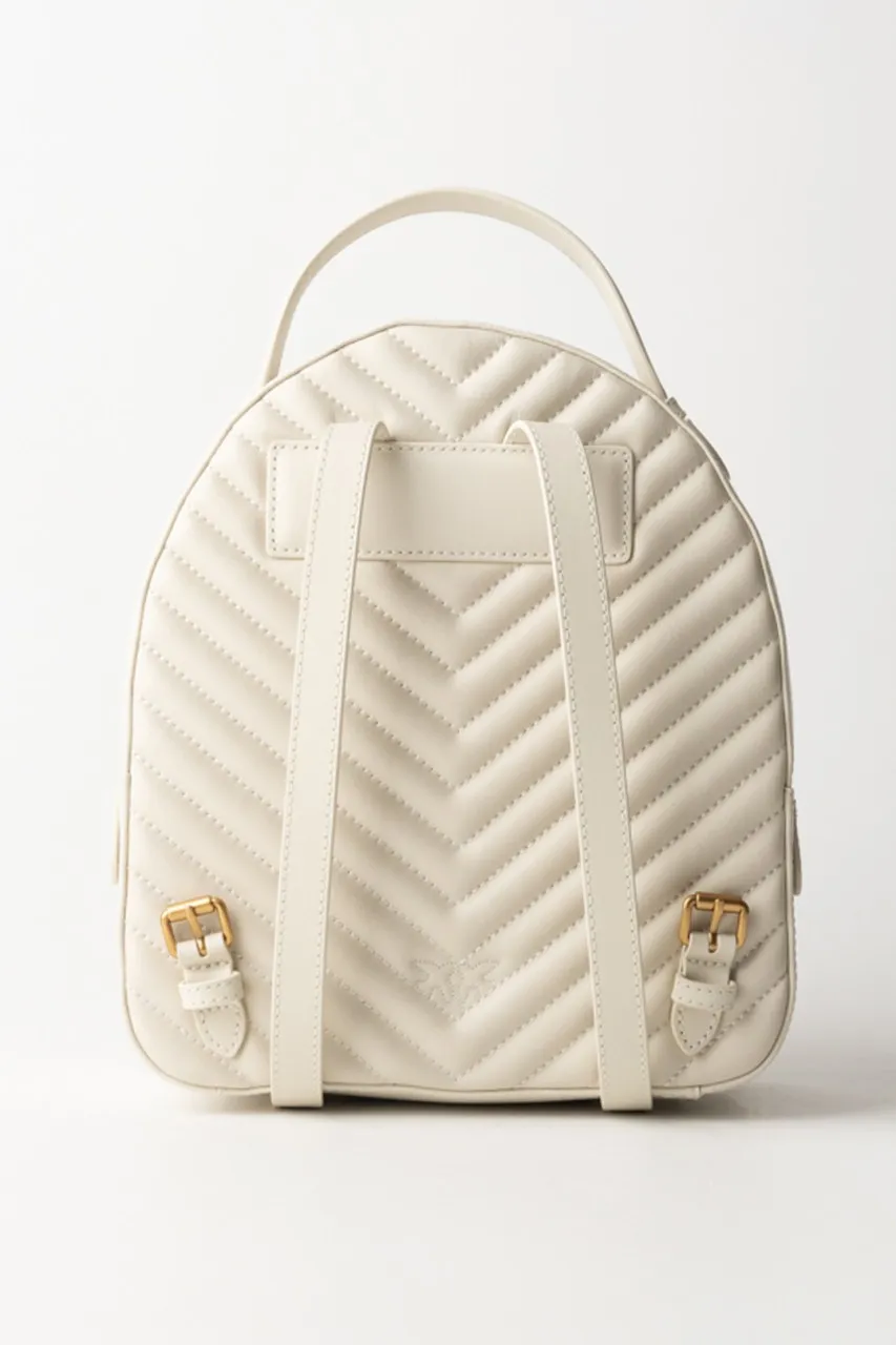 Zaino Love click trapuntato chevron BIANCO SETA-ANTIQUE GOLD